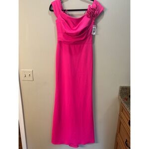 Betsy & Adam Gown Formal Dress Off Shoulder Flower Hot Pink Size 6 Wedding‎ Prom